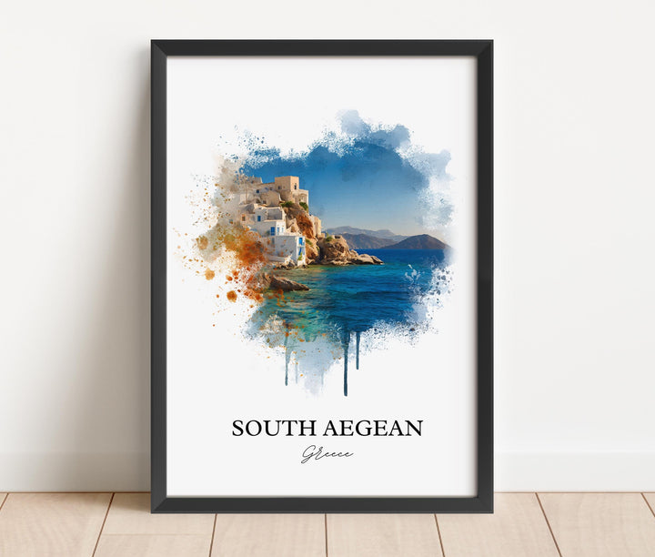 South Aegean Wall Art, Aegean Sea Print, Greece Watercolor Art, Greece Gift, South Aegean Travel Print, Travel Poster, Housewarming Gift