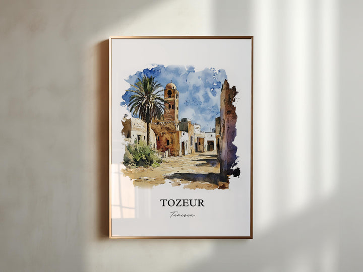 Tozeur Wall Art, Chott el Djerid Print, Tunisia Watercolor Art, Tozeur Tunisia Gift, Travel Print, Travel Poster, Housewarming Gift