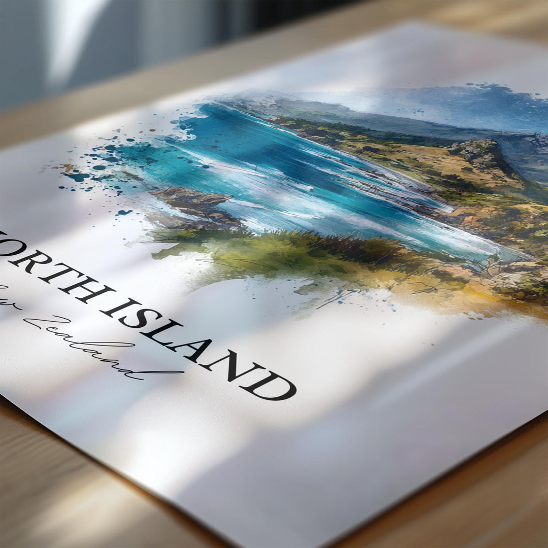 North Island, New Zealand – Watercolor Art Print