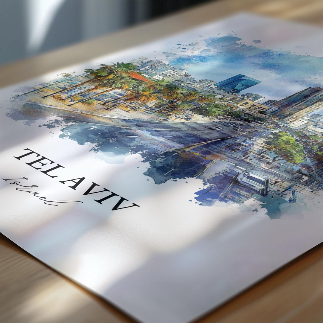 Tel Aviv Wall Art, Tel Aviv Skyline Print, Israel Watercolor Art, Tel Aviv Gift, Travel Print, Travel Poster, Housewarming Gift
