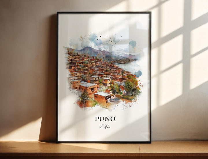 Puno Peru Wall Art, Lake Titicaca Print, Peru Watercolor Art, Puno Peru Gift, Travel Print, Travel Poster, Housewarming Gift