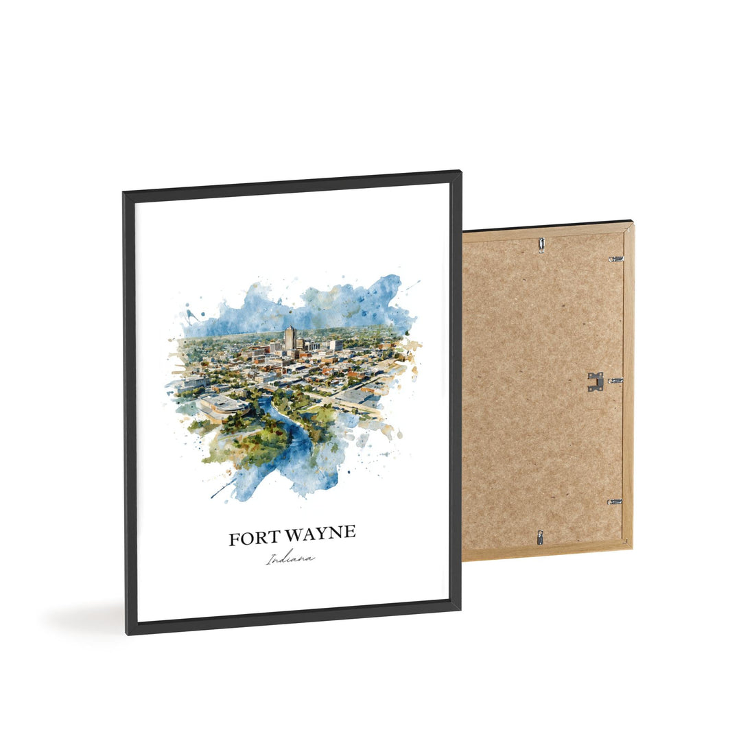 Fort Wayne Wall Art, Indiana Print, Indiana Watercolor Art, Fort Wayne Skyline Gift, Travel Print, Travel Poster, Housewarming Gift