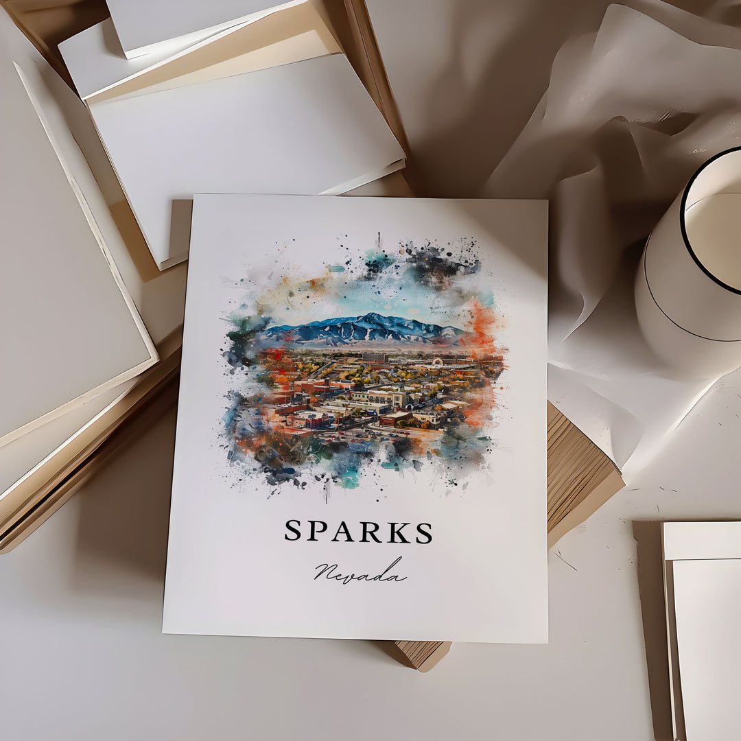 Sparks Nevada Wall Art, Sparks NV Print, Sparks Watercolor Art, Washoe County NV Gift,