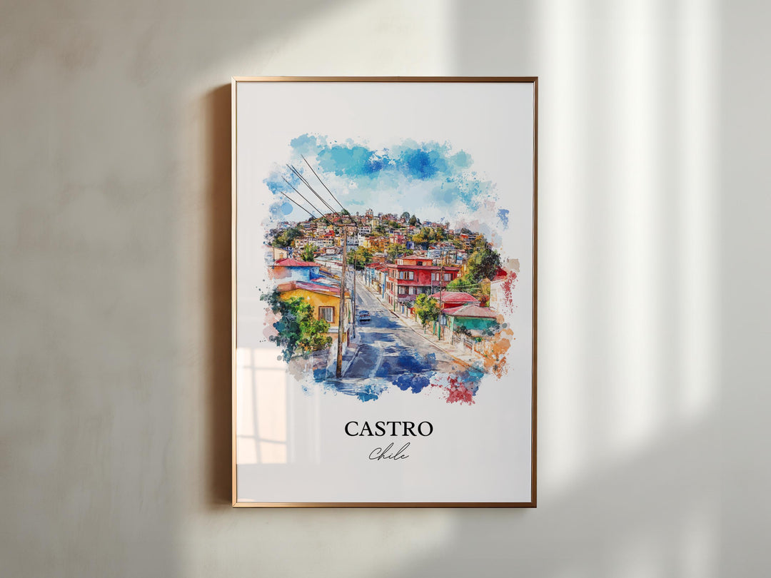 Castro Chile Wall Art, Chiloé Island Print, Chile Watercolor Art, Castro Chile Gift, Travel Print, Travel Poster, Housewarming Gift