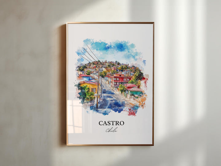 Castro Chile Wall Art, Chiloé Island Print, Chile Watercolor Art, Castro Chile Gift, Travel Print, Travel Poster, Housewarming Gift