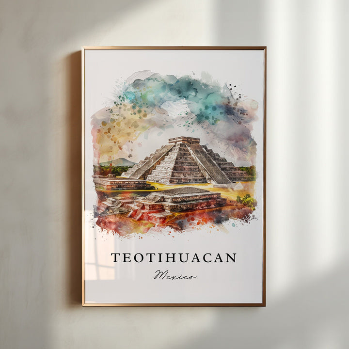 Teotihuacán Wall Art, Teotihuacán MX Print, Teotihuacán Watercolor, Teotihuacán Mexico Gift,