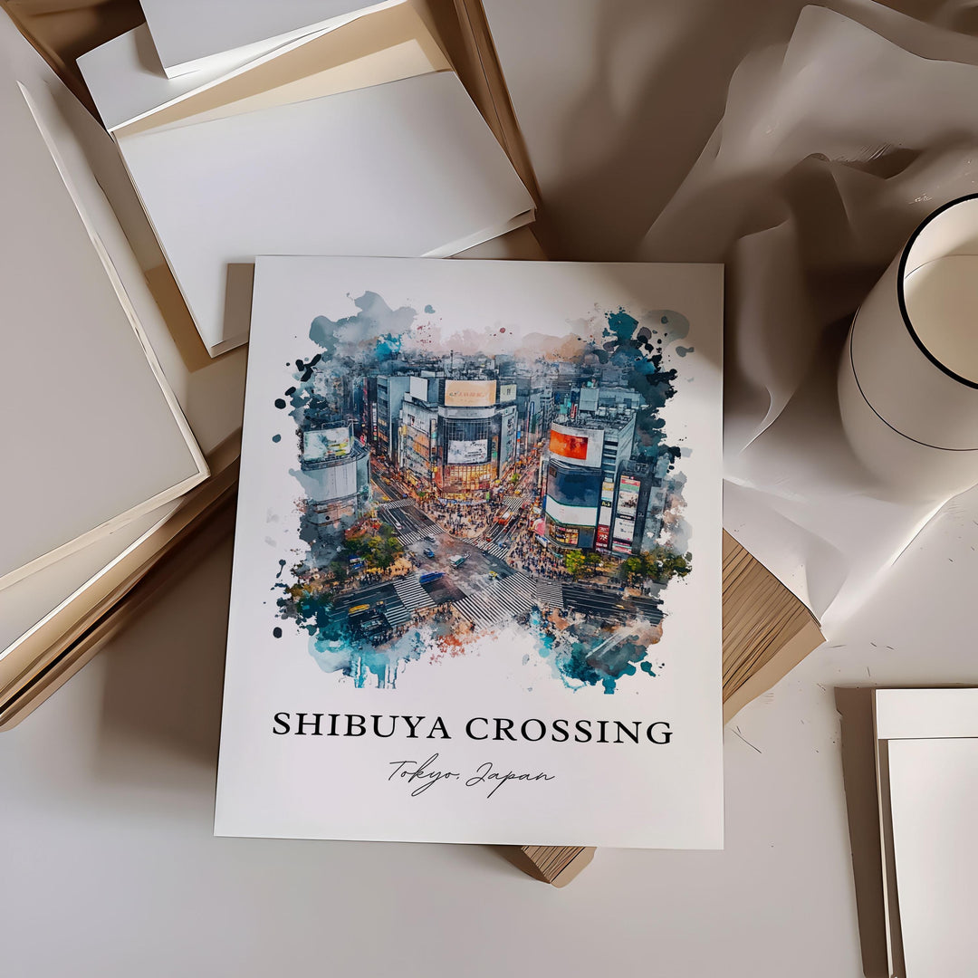 Shibuya Crossing Wall Art, Tokyo Japan Print, Tokyo Watercolor Art, Shibuya Crossing Gift, Travel Print, Travel Poster, Housewarming Gift