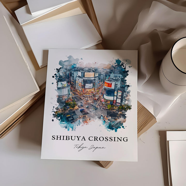 Shibuya Crossing Wall Art, Tokyo Japan Print, Tokyo Watercolor Art, Shibuya Crossing Gift, Travel Print, Travel Poster, Housewarming Gift