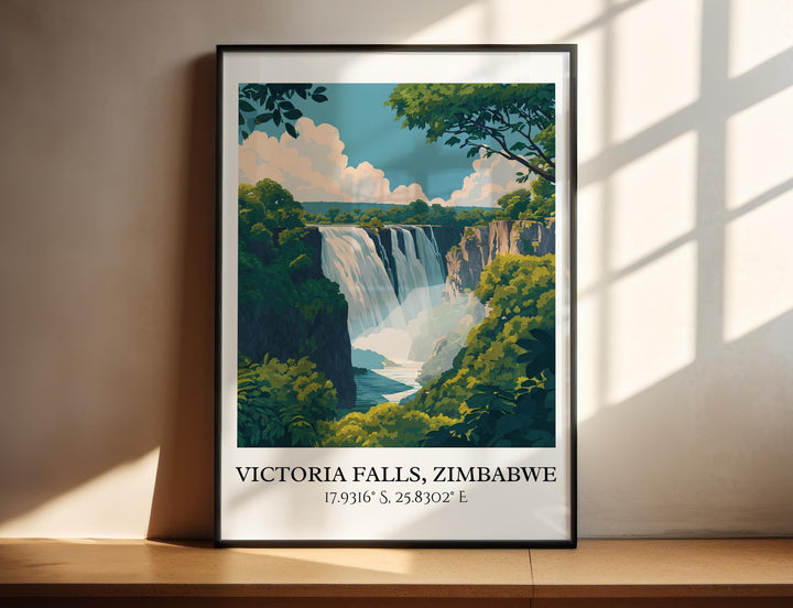 Victoria Falls Art, Zimbabwe Retro Travel Art, Zimbabwe Decor, Victoria Falls Gift, Victoria Falls Art, Travel Prints, Housewarming Gift