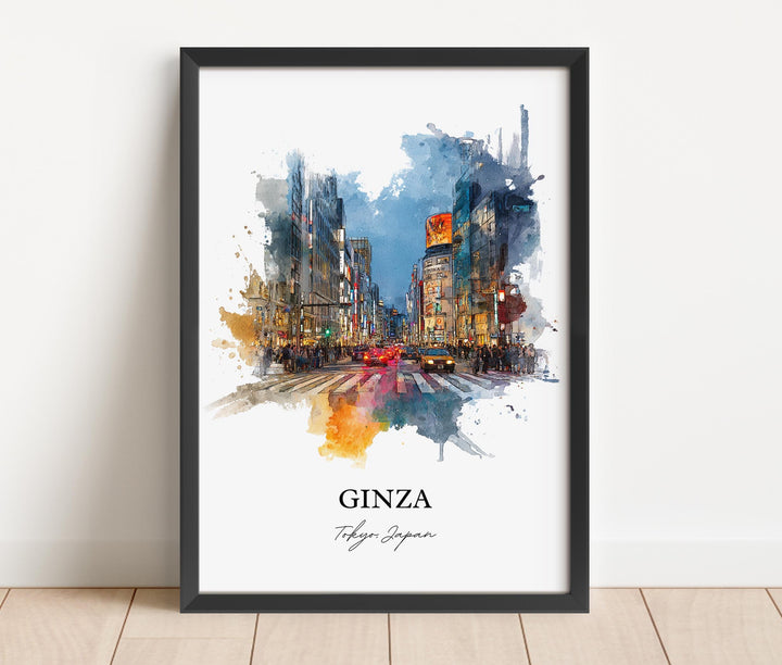 Ginza Tokyo Wall Art, Ginza Print, Ginza Japan Watercolor Art, Ginza Japan Gift, Tokyo Travel Print, Tokyo Travel Poster, Housewarming Gift