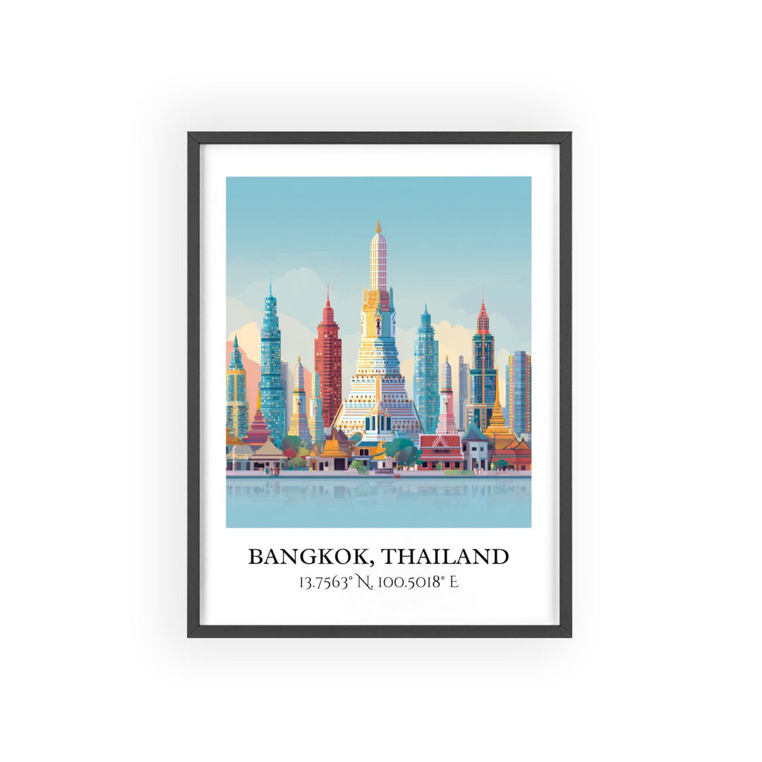 Bangkok Art, Bangkok Retro Travel Art, Bangkok Home Decor, Bangkok Gift, Thailand Travel Art, HK China Print, Housewarming Gift