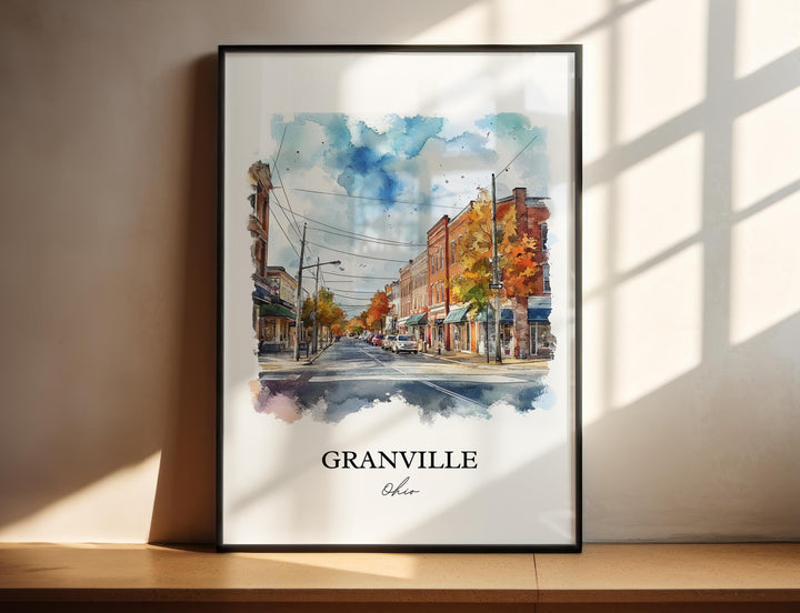 Granville OH Wall Art, Licking County Print, Ohio Watercolor Art, Granville Ohio Gift, Travel Print, Travel Poster, Housewarming Gift