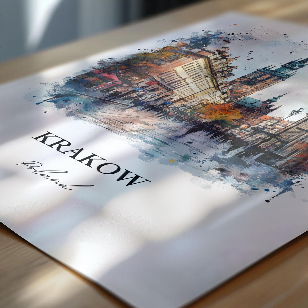 Krakow Wall Art, Krakow Print, Krakow Poland Watercolor, Krakow Gift, Travel Print, Travel Poster, Housewarming Gift