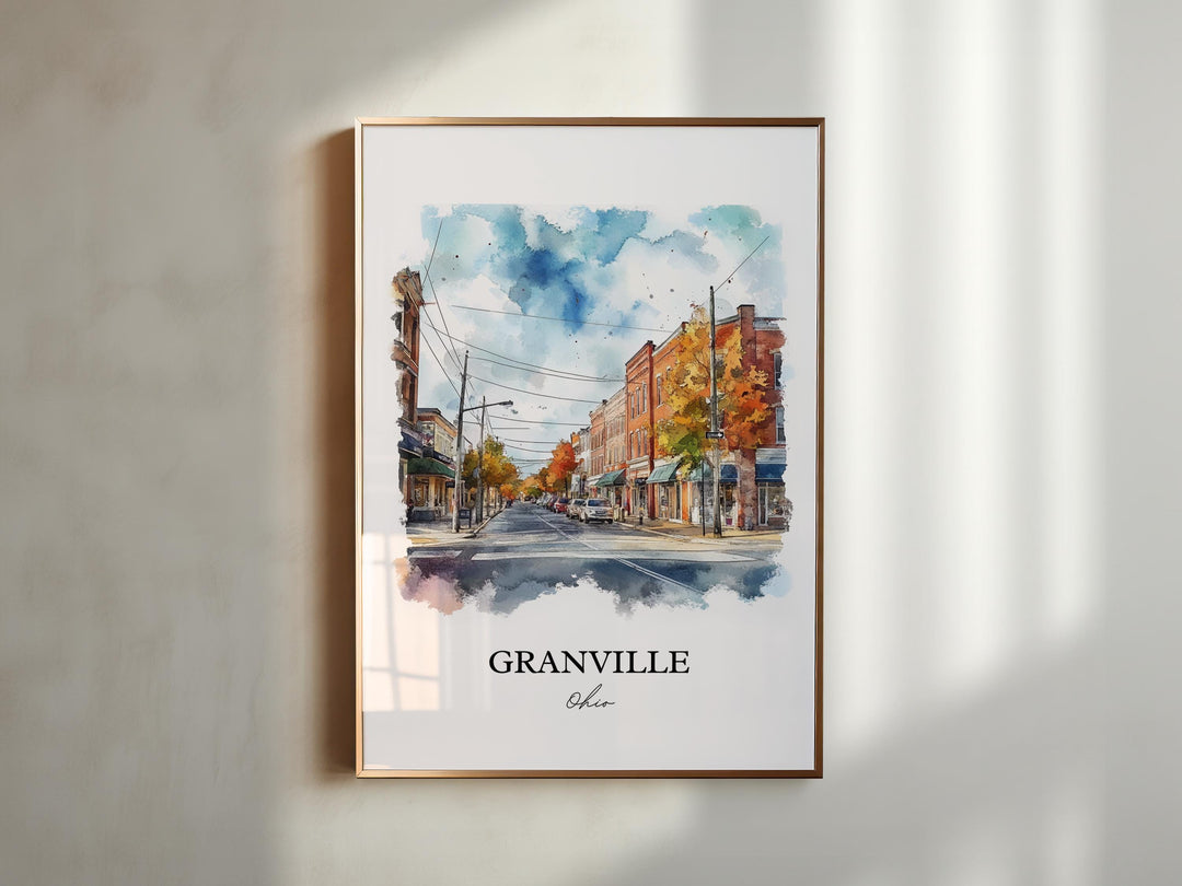 Granville OH Wall Art, Licking County Print, Ohio Watercolor Art, Granville Ohio Gift, Travel Print, Travel Poster, Housewarming Gift