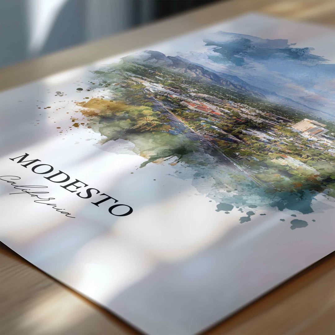Modesto, California Wall Art, Modesto Print, Modesto California Watercolor, Stanislaus County Gift, Travel Print, Travel Poster, Housewarming Gift