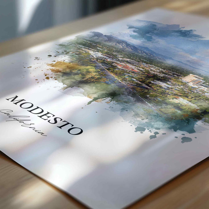 Modesto, California Wall Art, Modesto Print, Modesto California Watercolor, Stanislaus County Gift, Travel Print, Travel Poster, Housewarming Gift