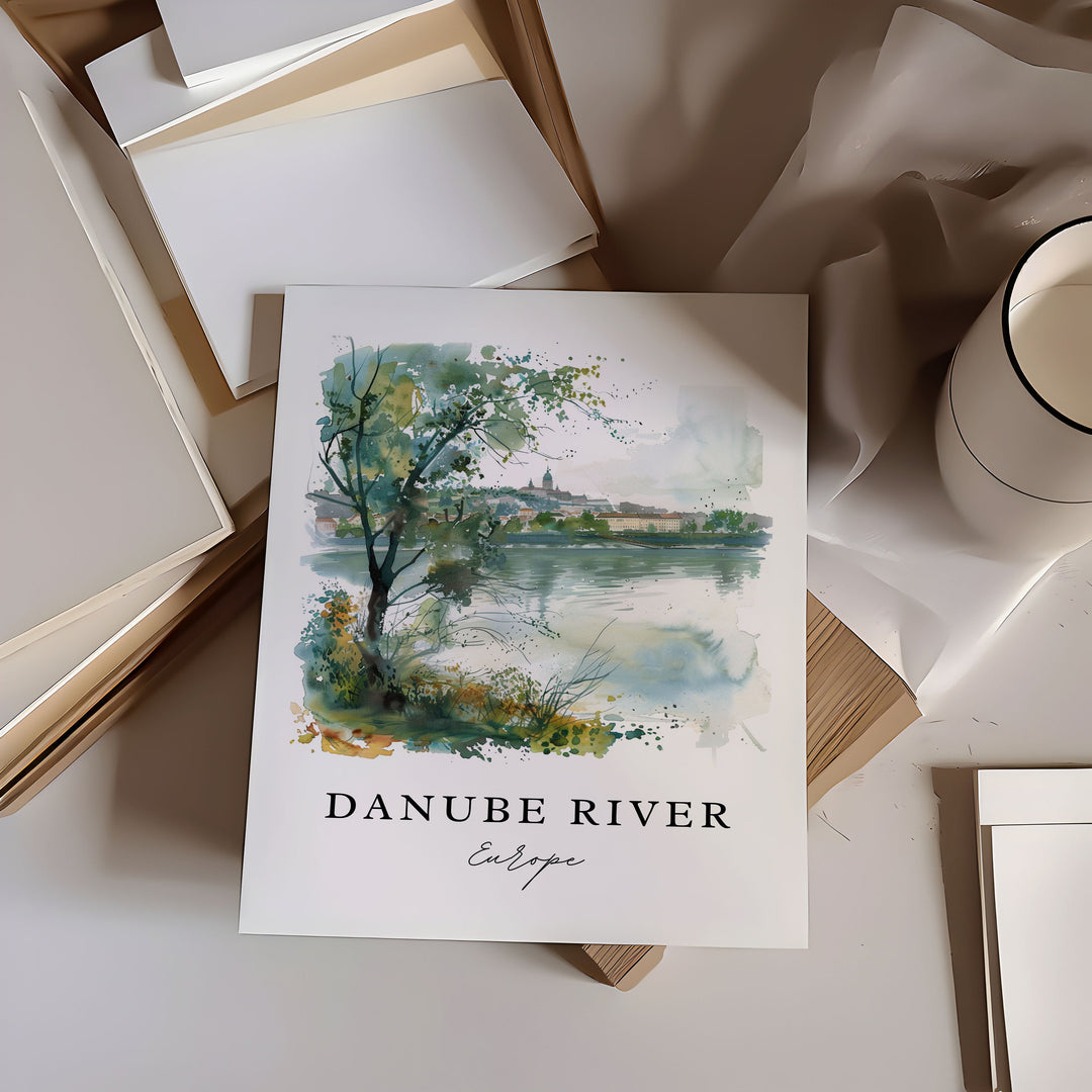 Danube River Art, Danube River Print, Danube River Watercolor Art, Danube River Europe Gift,