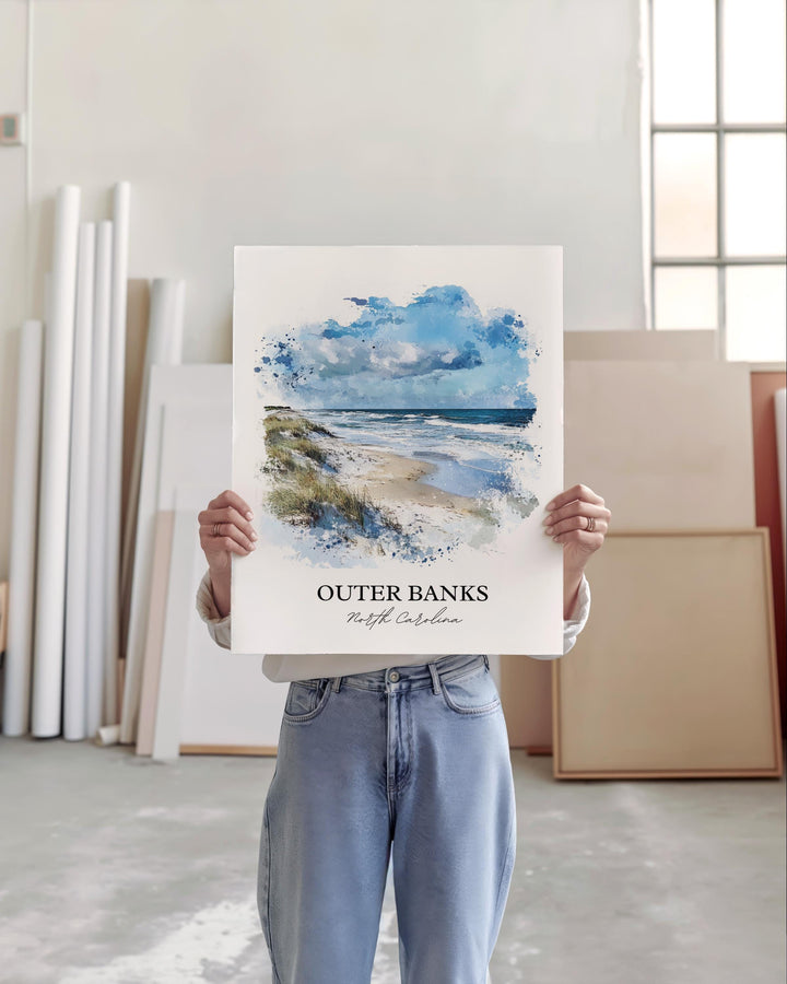 Outer Banks Wall Art, Outer Banks NC Print, OBX Watercolor Art, Outer Banks Gift, Travel Print, Travel Poster, Housewarming Gift