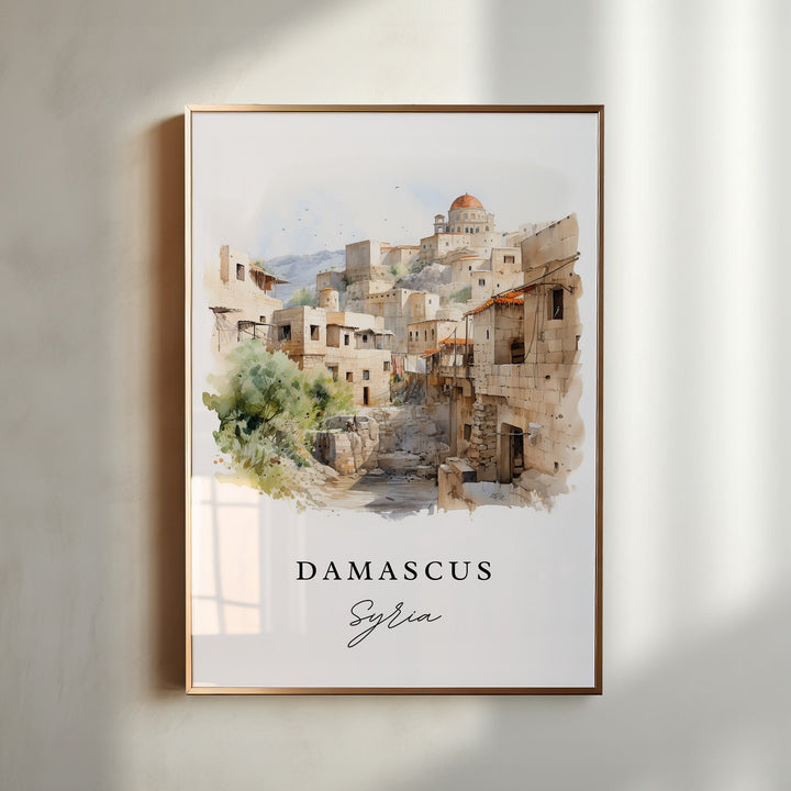 Damascus traditional travel art - Syria, Damascus poster, Wedding gift, Birthday present, Custom Text, Personalised Gift