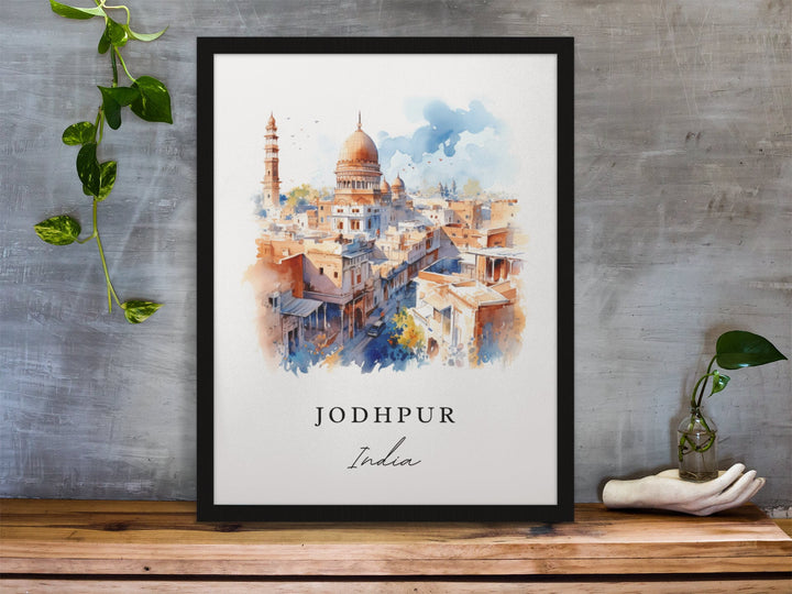 Jodhpur traditional travel art - India, India's Blue City Jodhpur poster, Wedding gift, Birthday present, Custom Text, Personalised Gift