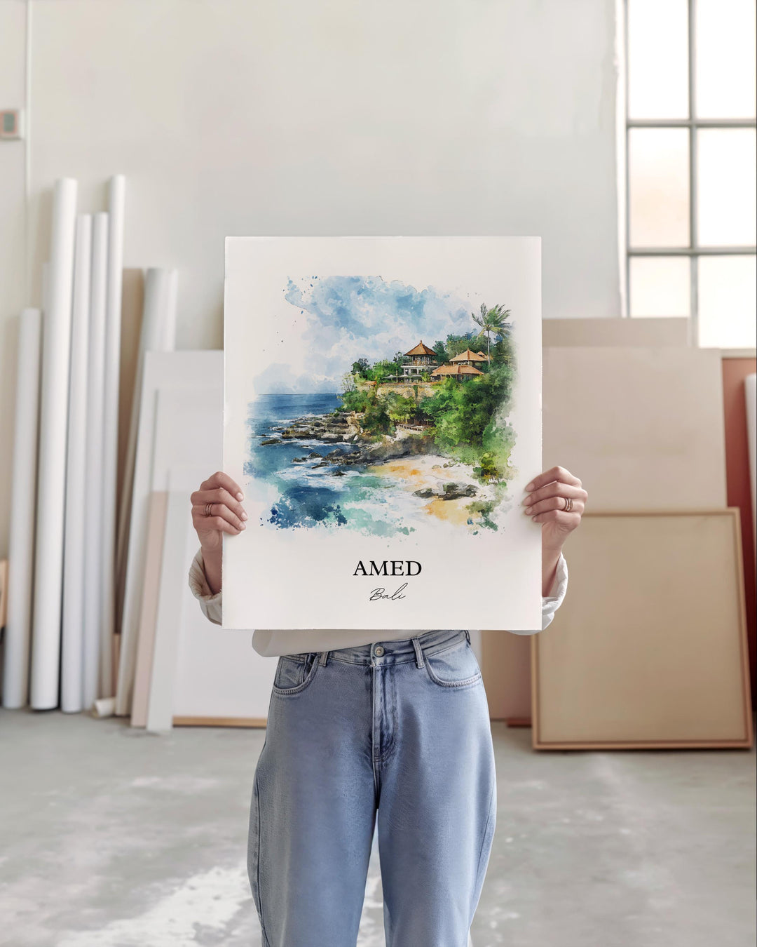 Amed Bali Wall Art, Karangasem Print, Bali Watercolor Art, Amed Bali Gift, Travel Print, Travel Poster, Housewarming Gift