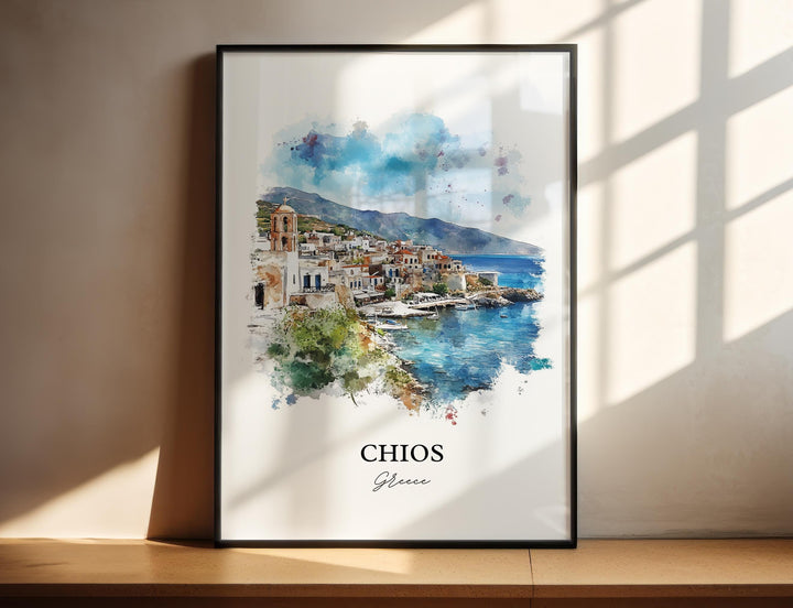 Chios Greece Wall Art, Chios Greece Print, Greece Watercolor Art, Chios Greece Gift, Travel Print, Travel Poster, Housewarming Gift