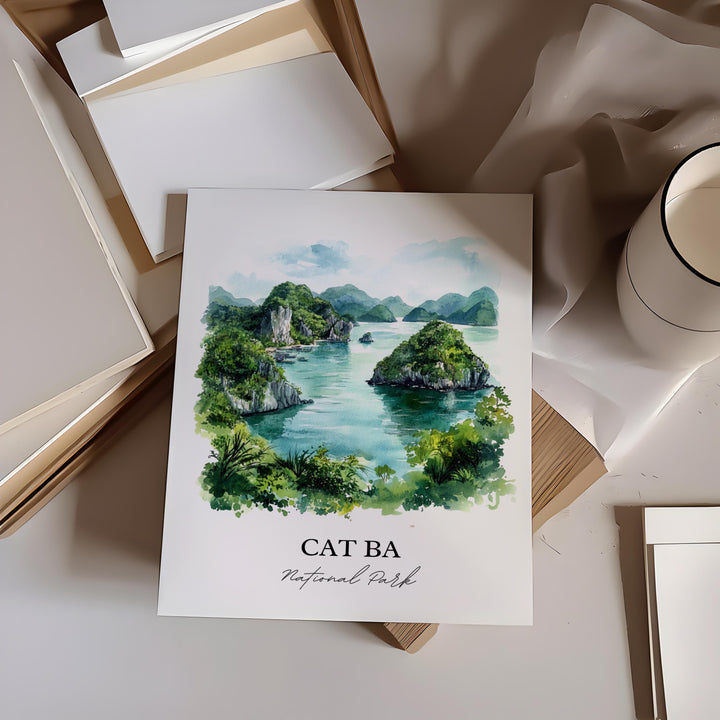 Cat Ba National Park Wall Art, Vietnam Print, Vietnam Watercolor, Cat Ba National Park Gift, Travel Print, Travel Poster, Housewarming Gift