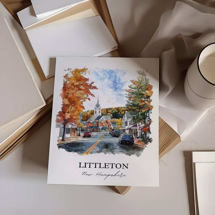 Littleton NH Wall Art, Grafton County Print, New Hampshire Watercolor Art, Littleton NH Gift, Travel Print, Travel Poster, Housewarming Gift