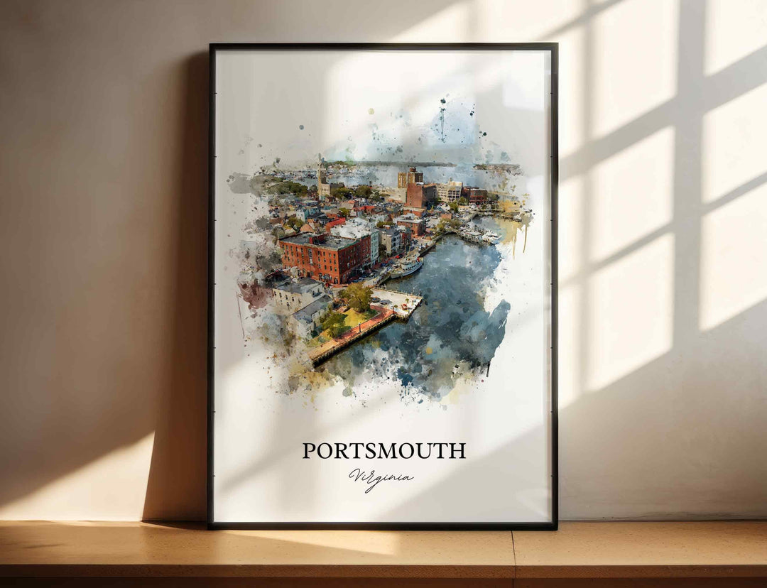 Portsmouth VA Wall Art, Portsmouth Print, Virginia Watercolor Art, Norfolk VA Gift, Travel Print, Travel Poster, Housewarming Gift