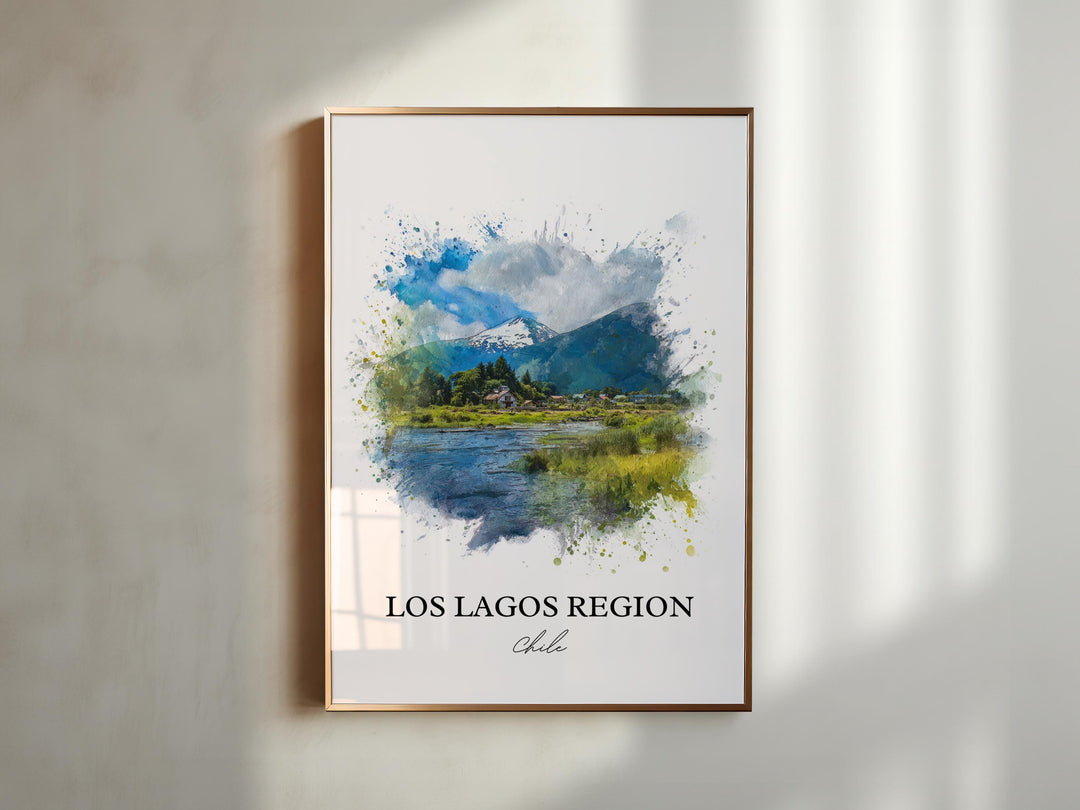 Los Lagos Region Wall Art, Los Lagos Print, Los Lagos Watercolor Art, Los Lagos Chile Gift, Travel Print, Travel Poster, Housewarming Gift