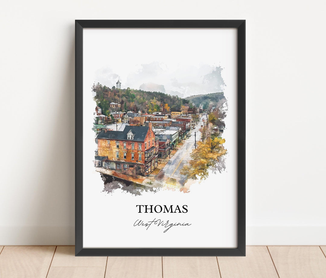 Thomas WV Wall Art, Tucker County WV Print, West Virginia Watercolor Art, Thomas WV Gift, Travel Print, Travel Poster, Housewarming Gift