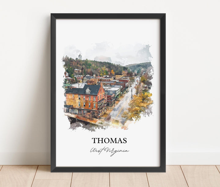 Thomas WV Wall Art, Tucker County WV Print, West Virginia Watercolor Art, Thomas WV Gift, Travel Print, Travel Poster, Housewarming Gift