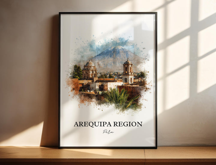 Arequipa Region Wall Art, Peru Print, Peru Watercolor Art, Arequipa Peru Gift, Travel Print, Travel Poster, Housewarming Gift