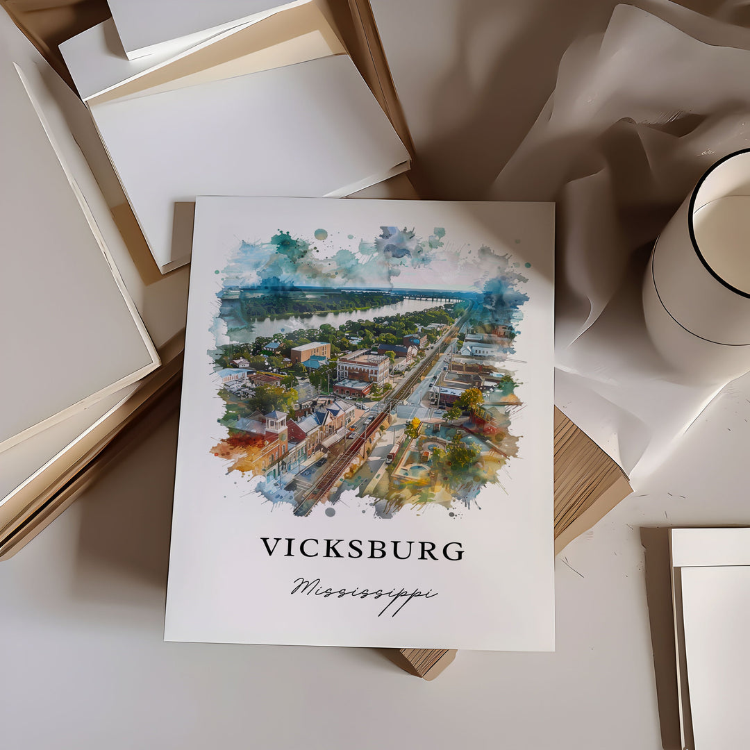 Vicksburg MS Art, Western Mississippi Print, Vicksburg Watercolor, Vicksburg Mississippi Gift, Travel Print, Travel Poster, Mississippi Gift