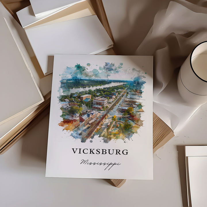 Vicksburg MS Art, Western Mississippi Print, Vicksburg Watercolor, Vicksburg Mississippi Gift, Travel Print, Travel Poster, Mississippi Gift