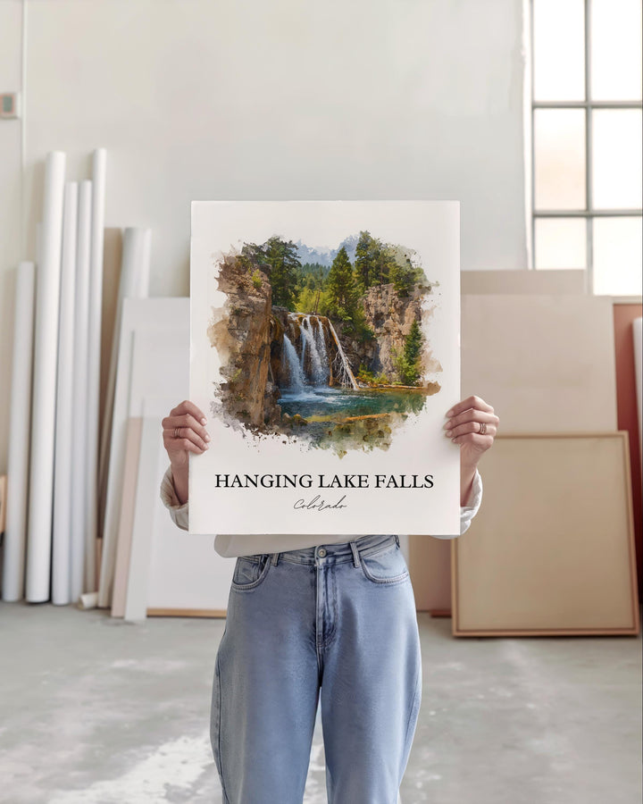 Hanging Lake Falls Art, Garfield County Print, Colorado Artwork, Hanging Lake Falls Gift, Travel Print, Travel Poster, Housewarming Gift