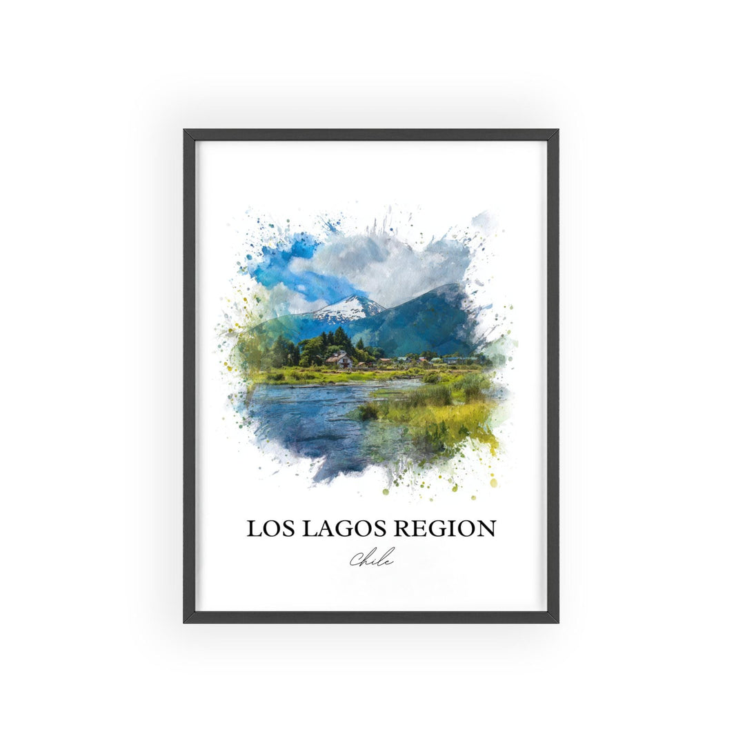 Los Lagos Region Wall Art, Los Lagos Print, Los Lagos Watercolor Art, Los Lagos Chile Gift, Travel Print, Travel Poster, Housewarming Gift