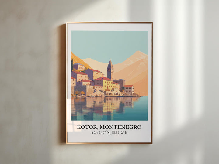 Kotor Art, Kotor Retro Travel Art, Kotor Montenegro Home Decor, Montenegro Gift, Balkans Travel Art, Travel Prints, Housewarming Gift