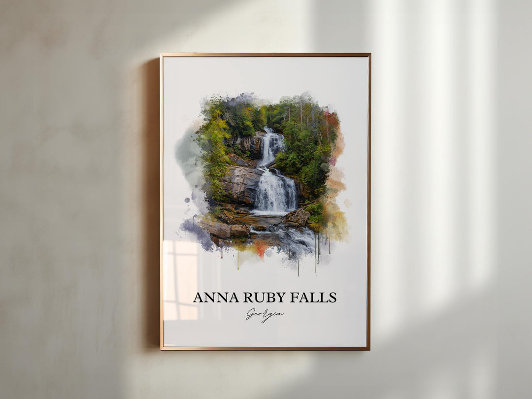Anna Ruby Falls Art, Chattahoochee Print, Georgia Watercolor Art, Anna Ruby Falls Gift, Travel Print, Travel Poster, Housewarming Gift