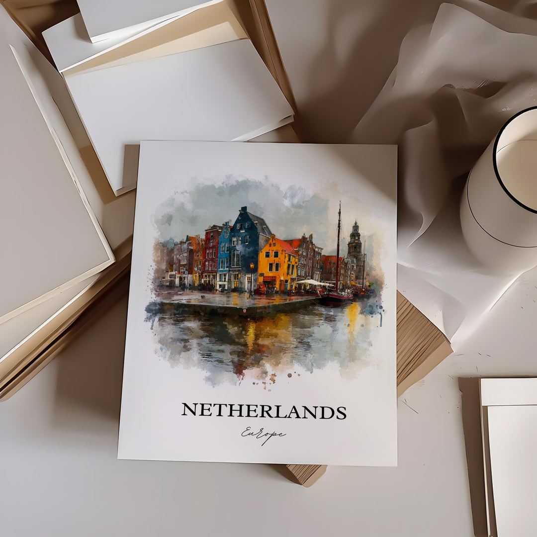 Netherlands Wall Art, Netherlands Print, Netherlands Watercolor Art, Amsterdam Gift, Travel Print, Travel Poster, Housewarming Gift