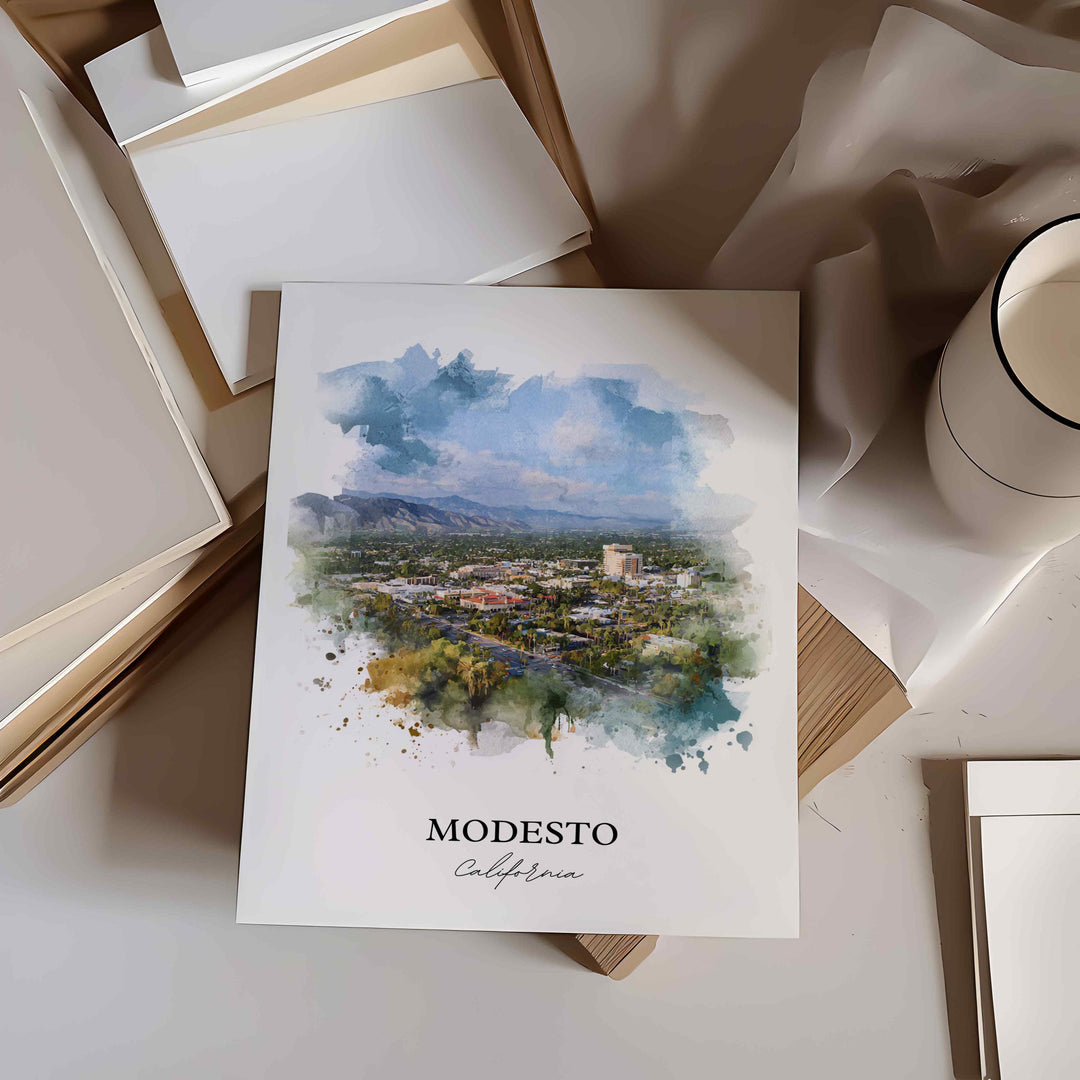 Modesto, California Wall Art, Modesto Print, Modesto California Watercolor, Stanislaus County Gift, Travel Print, Travel Poster, Housewarming Gift