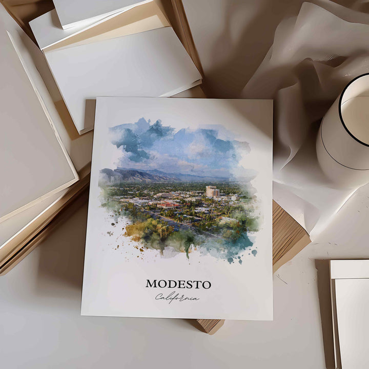 Modesto, California Wall Art, Modesto Print, Modesto California Watercolor, Stanislaus County Gift, Travel Print, Travel Poster, Housewarming Gift