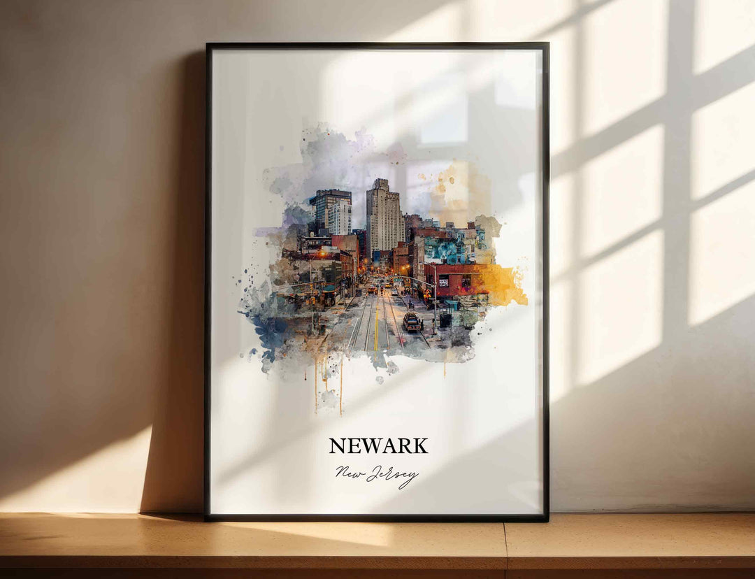 Newark NJ Wall Art, Newark Print, Newark Watercolor Art, Newark NJ Skyline Gift, Travel Print, Travel Poster, Housewarming Gift