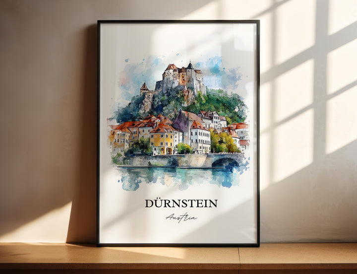 Durnstein Wall Art, Durnstein Print, Austria Watercolor Art, Durnstein Gift, Travel Print, Travel Poster, Housewarming Gift