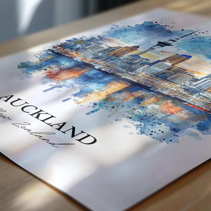 Auckland Wall Art, Auckland NZ Print, New Zealand Watercolor Art, Auckland Gift, Travel Print, Travel Poster, Housewarming Gift