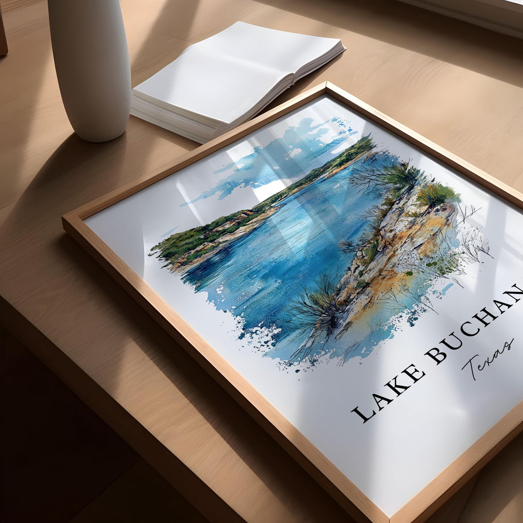 Lake Buchanan TX Wall Art, Lake Buchanan Print, Llano County Watercolor, Lake Buchanan Gift, Travel Poster, Housewarming Gift