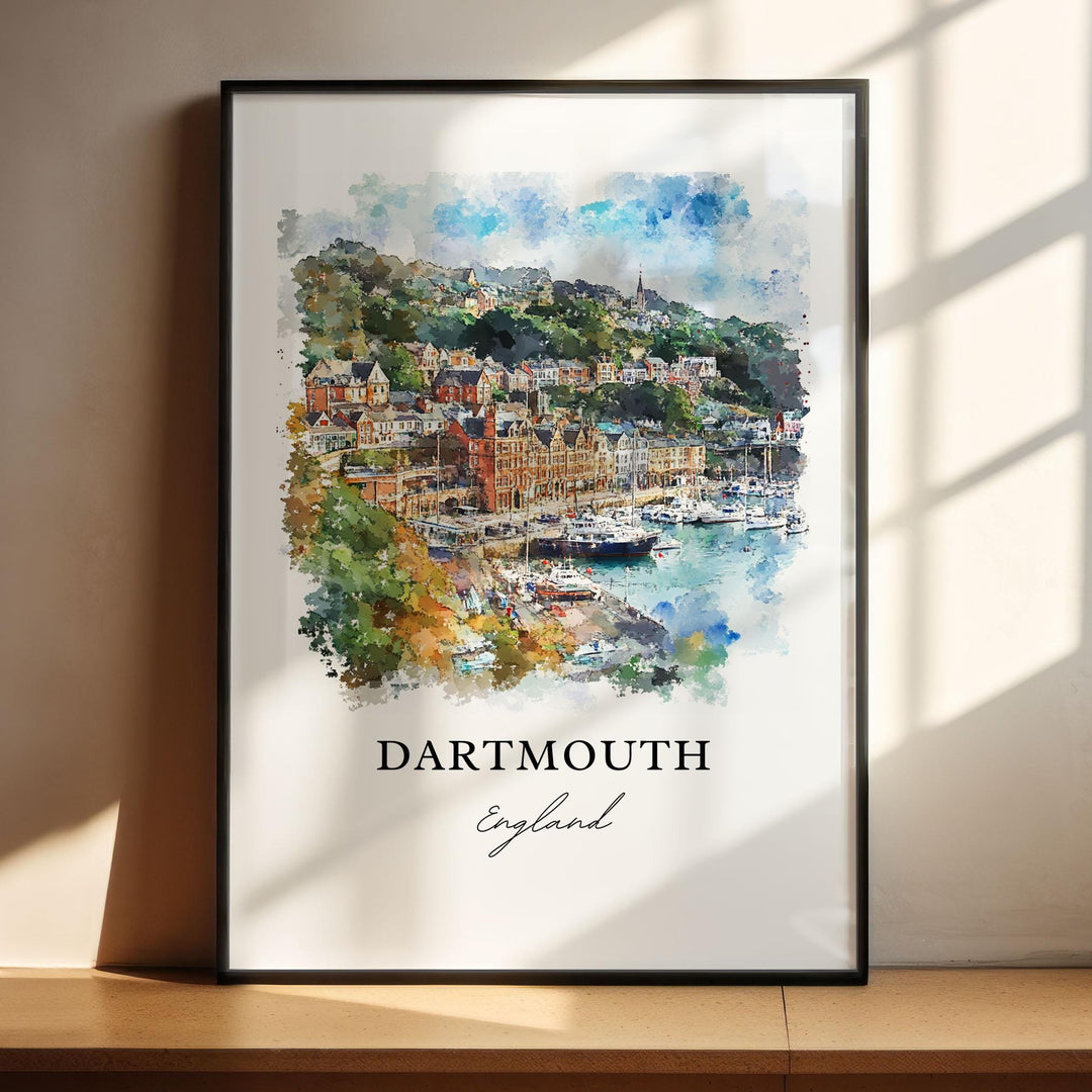 Dartmouth England Wall Art, Devon UK Print, Dartmouth Watercolor Art, Devon England Gift, Travel Print, Travel Poster, Housewarming Gift