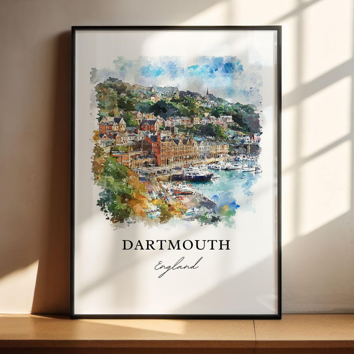 Dartmouth England Wall Art, Devon UK Print, Dartmouth Watercolor Art, Devon England Gift, Travel Print, Travel Poster, Housewarming Gift