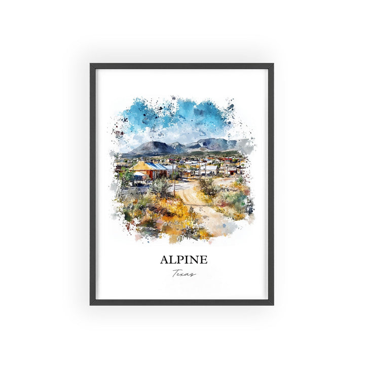 Alpine Texas Wall Art, Brewster County TX Print, Texas Watercolor Art, Alpine Texas Gift, Travel Print, Travel Poster, Housewarming Gift