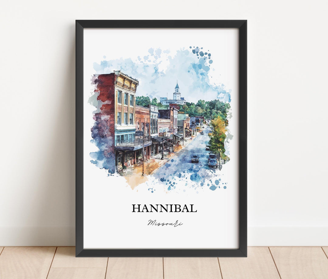 Hannibal MO Wall Art, Mississippi River Print, Missouri Watercolor, Hannibal Missouri Gift, Travel Print, Travel Poster, Housewarming Gift